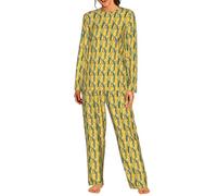 ZTPOWQA Hermoso conjunto de pijama de manga larga a juego con estampado de pavo real para mujer, ropa de dormir elástica suave para vacaciones, Negro, XXL