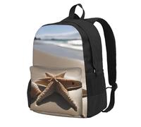 ZTPOWQA Mochila para adultos con estampado de conchas marinas y playa de arena y estrellas de mar, resistente al agua, ligera, para viajeros al aire libre, picnics