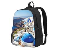 ZTPOWQA Mochila para adultos con estampado de vista al mar de la isla griega, resistente al agua, ligera, para viajeros al aire libre, aventureros y picnics
