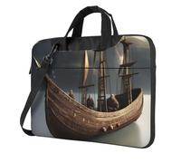 ZTPOWQA Nordic Pirate Ship Print Elegante bolsa portátil de un solo hombro para oficina, negocios, viajes diarios, Black, 14 pulgadas