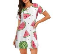 ZTPOWQA Sandía fruta fresca impresión pijama ligero vestido elegante silueta personalidad camisón regalo adecuado, Negro , XXL