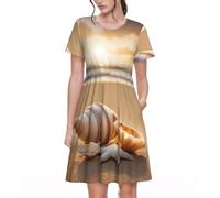 ZTPOWQA Seashell Landscape On The Beach Print Comfort Casual Vestido de manga corta para mujer para uso diario, oficina, vacaciones, fiesta, Negro, XXL