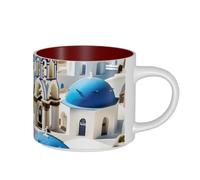 ZTPOWQA Tazas de cerámica de gran capacidad con impresión de vista al mar de la isla griega para hombres y mujeres, para el hogar, oficina, cocina, cafetería, regalo al aire libre