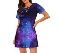 ZTPOWQA Universo Galaxy Star Space Print Ligero Pijama Dress Elegante Silueta Personalidad Camisón Regalo adecuado, Negro , S