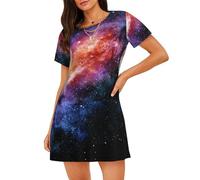 ZTPOWQA Vestido de pijama ligero con estampado de galaxia en el universo, elegante silueta y personalidad, camisón adecuado para regalo, Negro, XXL