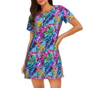 ZTPOWQA Vestido de pijama ligero con estampado de plantas tropicales de flores rosas, elegante y personalidad, camisón adecuado para regalo, Negro, S