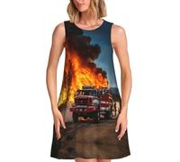 ZTPOWQA Vestido de verano sin mangas con estampado de llamas de bombero, para mujer, casual, playa, jardín, fiesta, vacaciones, uso diario, Negro, S