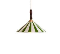 ZTTECH 30cm Lámpara Colgante Vintage de Cerámica con Rayas Base de Madera Altura Ajustable Conector E27 Lámpara Moderna para Salón Dormitorio Cocina Comedor Café (Verde)