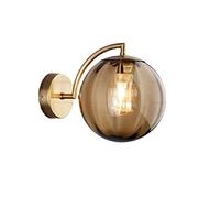 ZTTECH Aplique de pared con bola de cristal Ámbar, globo de cristal Ámbar con base dorada, lámpara de pared para cabecera