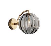 ZTTECH Aplique de pared con bola de cristal Gris, globo de cristal Gris con base dorada, lámpara de pared para cabecera