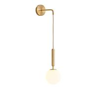 ZTTECH Globo de cristal blanco de 150 mm y metal dorado Apliques de pared Lámpara Lámpara de pared colgante para cabecera (Cristal blanco y metal dorado)