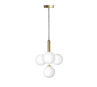 ZTTECH Globo de cristal blanco de 4 luces. Lámpara colgante, base dorada con bola de cristal blanco Lámpara colgante Candelabro para isla de cocina (Cristal blanco y metal dorado)