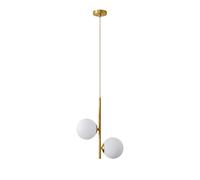 ZTTECH Lámpara colgante de cristal blanco con globo de 2 luces, bola de cristal blanco y lámpara colgante de latón dorado Matel, lámpara de techo (2 luces)