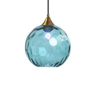 ZTTECH Lámpara Colgante de Vidrio Azul de 200 mm Estilo Vintage con Soporte de Metal Dorado Bronce Casquillo E27 Lámpara de Techo para Isla de Cocina Comedor Dormitorio Salón (Azul, 200 mm)