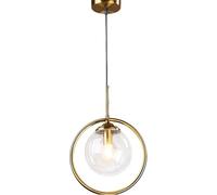 ZTTECH Lámpara Colgante Moderna y Minimalista con Pantalla Esférica de Vidrio y Aro de Latón, Altura Ajustable para Comedor, Dormitorio y Sala de Estar (Transparente)