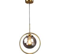 ZTTECH Lámpara Colgante Moderna y Minimalista con Pantalla Esférica de Vidrio y Aro de Latón, Altura Ajustable para Comedor, Dormitorio y Sala de Estar (Gris)