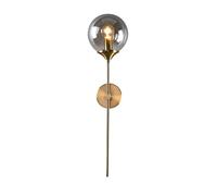 ZTTECH Lámpara de pared industrial vintage globo de vidrio hollín con aplique de pared dorado con brazo largo, aplique de pared dorado para cabecera (Suie)