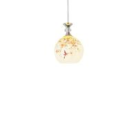 ZTTECH Suspensión Vintage Globo en Vetro Satinato 18cm Altura Regulable Base E27 Lámpara Colgante con Motivo Floral y Aves para Cocina Comedor Dormitorio Salón (Blanco, 1 lámpara)