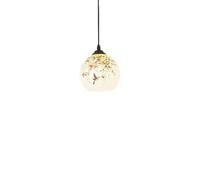 ZTTECH Suspensión Vintage Globo en Vetro Satinato 18cm Altura Regulable Base E27 Lámpara Colgante con Motivo Floral y Aves para Cocina Comedor Dormitorio Salón (Negro, 1 lámpara)