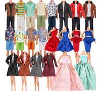 ZTWEDEN Conjunto de ropa de muñeca para niño y niña para muñecas de moda de 11.5 pulgadas, trajes de muñeca masculina y femenina al azar con vestidos de noche, vestidos de princesa, abrigos de cuero y