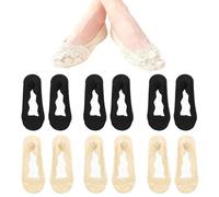 Zuahaly 6 pares de calcetines bajos invisibles para mujer, calcetines elásticos de encaje y algodón, antideslizantes con silicona, ideales para tacones altos y zapatos planos, talla regular