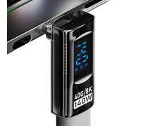 Zuasdvnk Adaptador de 90 grados, adaptador USB tipo C | Adaptador estéreo de 140 W macho a hembra tipo C | Comprobador de medidores de 40 Gbps, conector de monitoreo de carga, adaptador
