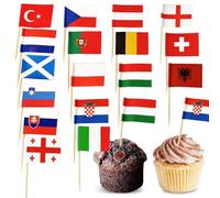 Zuasdvnk Banderas de cupcakes, dientes de bandera,Banderas nacionales patrióticas de 24 países | Banderas en miniatura de palos de frutas para cócteles, decoración de magdalenas para eventos
