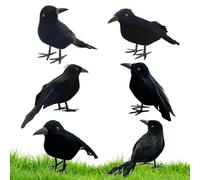 Zuasdvnk Cuervos Negros de Halloween | 6 Figuras de Cuervos Espectrales Realistas con Plumas Verdaderas | Artículos de Fiesta para Árboles, Mesas, Paredes, Arbustos, Chimeneas y Alféizares