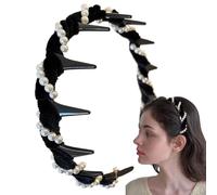 Zuasdvnk Diadema de perlas, diademas de perlas para mujeres, diadema ondulada - Moda Bandas de cerebro de perla no antideslizantes para el cabello Accesorios para el cabello para mujeres