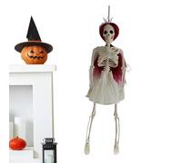 Zuasdvnk Esqueleto de Decoración Exterior de Halloween, de Esqueleto,Esqueleto de Horror con Cabello Colorido - Huesos Realistas del Cuerpo Humano, Objetos de Escena de Casa Embrujada para la