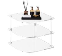 Zuasdvnk Organizador de platos para gabinete, estante de esquina de acrílico transparente para mostrador, estante de esquina de 3 niveles para cocina, mesita de noche, armario, tocador, congelador