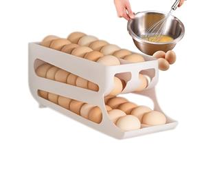 Zuasdvnk Organizadores de huevos para frigorífico,Contenedor de huevos para frigorífico | Organizador dispensador de huevos de doble de 3 niveles | Cartones de huevos de nevera con ruedas automáticas