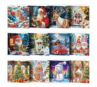 Zuasdvnk Tarjetas de felicitación de Navidad,Deseos de Navidad,Kit de tarjetas de manualidades de pintura 5D de Papá Noel | Surtido de tarjetas navideñas brillantes para familias y amantes