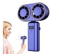 Zuasdvnk Ventilador portátil de bolsillo, ventilador personal nómada, recargable de 5 velocidades, doble cabezal con pantalla digital ligera, ideal para escuela, exterior, deporte, viajes, fiestas