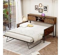 Zubaliya - Sofá cama de 2 plazas convertible de hierro 90 x 200, sofá cama nido con varios compartimentos de almacenamiento y enchufes multifuncionales, marco simple de hierro, (colchón no incluido)