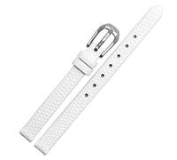 ZUC Banda de reloj de cuero de vaca impresa en lagarto para un reemplazo de damas Mira la correa blanca roja ultra delgada 6 8 10 12 14 16 mm Entrega gratuita(White Silver Buckle,8mm)