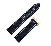 ZUC Correa de reloj de lona de nailon de 20mm y 22mm para correa Omega Seamaster 300 AT150 tela cuero AQUA TERRA150 correa de reloj hebilla de despliegue(Blk Gold Buckle,20mm)