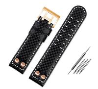 ZUC Pulsera de repuesto a prueba de sudor de cuero genuino de fibra de carbono de 22mm, accesorios de reloj para hombre para reloj de campo caqui Hamilton(Black rose)