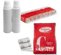 Zucchero - 150 Bustine Eridania Classico 1000g + Lotus Biscotto al Caramello 50 Biscotti Monodose Incartati + 100 Bicchieri Bicolore Per Caffè + 100 Palettine Incartate Singolarmente