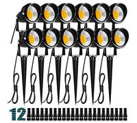 ZUCKEO - Luces de paisaje de 10 W, 12 V, 24 V, 1000 lm, luz blanca cálida de bajo voltaje, luz LED de paisaje IP66 impermeable para patio, césped, jardín, luces exteriores (12 unidades con conectores)