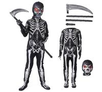 ZUCOS - Disfraz de Parca con máscara de cráneo y guantes de esqueleto, unisex, para Halloween, fiestas, decoración, cosplay (negro, 4-6 años)