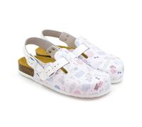 Zueco de fácil cuidado. Estampado creado en colaboracion con fisiode_mente. Ideal para fisioterapeuta. Empeine y correa de talón ajustable Planta de corcho natural forrada de cuero, suela EVA. (40)