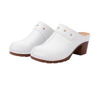 Zuecos de ajuste ancho para mujer, de verano, playa, tacón alto, deslizantes, con puntera cerrada, sandalias de cuña cómodas para caminar, zapatos ortopédicos, ligeras, pantoletten de jardín, White