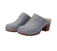 Zuecos de ajuste ancho para mujer, de verano, playa, tacón alto, deslizantes, con puntera cerrada, sandalias de cuña cómodas para caminar, zapatos ortopédicos, ligeras, pantoletten de jardín, gris, 39