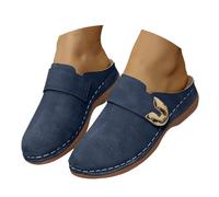 Zuecos de cuero para mujer - Sandalias ortopédicas de cuña baja con puntera cerrada y sin espalda, ajuste ancho, ligeras, plataforma deslizante, tacón de cuña, sandalias para caminar, zapatos de playa