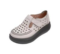 Zuecos de cuña genéricos para mujer, punta cerrada calada, zueco, jardín y mujer, beige, 35 EU