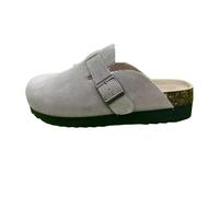 Zuecos de gamuza para mujer, plantilla de látex cómoda, soporte de arco grueso con correa ajustable para el trabajo, caminar, uso diario, gris claro, 39.5 EU