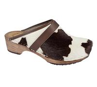 Zuecos de piel de vaca verdadera blanca/negra (37)