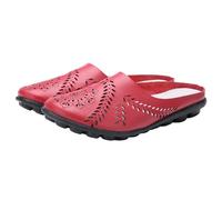 Zuecos de piel para mujer, sandalias cerradas, ligeras, antideslizantes, cómodas, suaves, zapatos de verano, transpirables, zapatos de playa, zapatos planos informales, para el hogar, uso diario, rojo