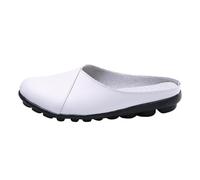 Zuecos de piel para mujer, zapatos bajos de piel, de ajuste ancho, cómodas sandalias de descanso para interiores y exteriores, ligeras, para enfermera, cocina, con parte inferior de placa, blanco, 38